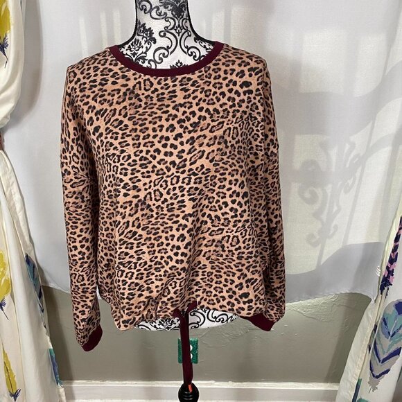 The Upside “Leopard Jane” Cotton Drawstring Hem Crewneck Sweatshirt Size L - Picture 3 of 10